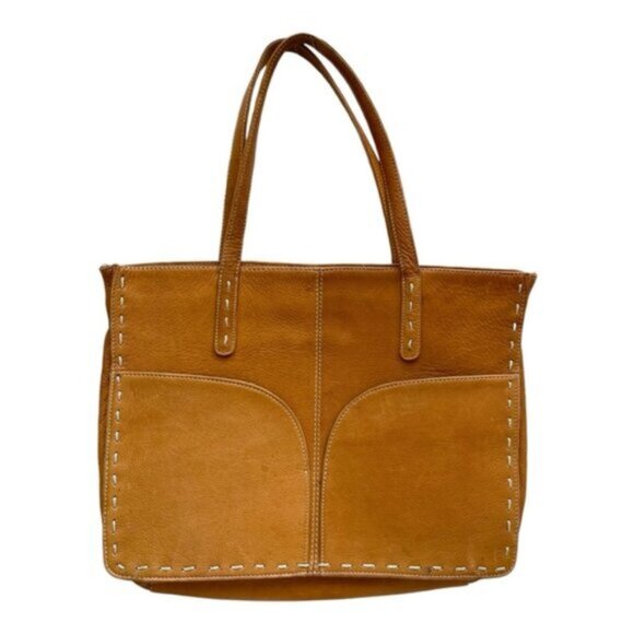 Camel Brown Genuine Leather Shoulder Style Satchel Bag VTG - Picture 2 of 14